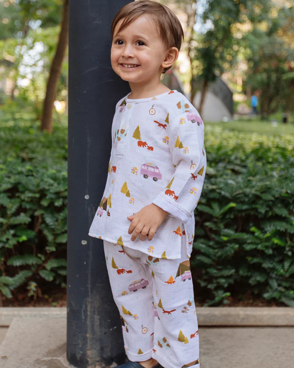 Dulaar The Happy Camper Top & Pajama Set-Printed-Long Sleeves-Organic Cotton-For Infants - Image 2