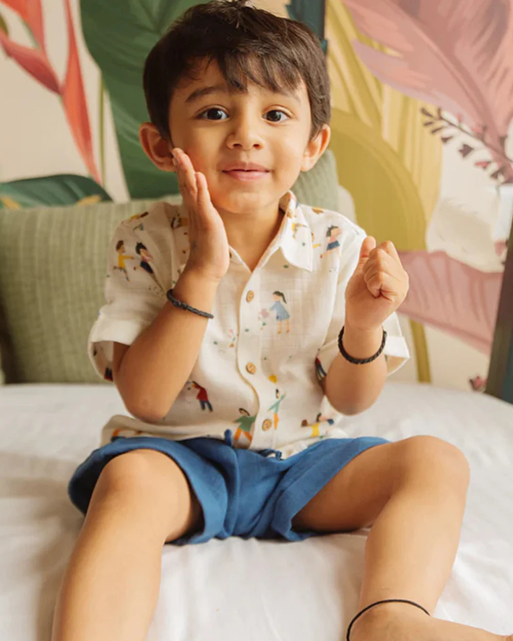 Dulaar White & Blue Shirt & Shorts Set-Organic Muslin-For Infants - Image 2