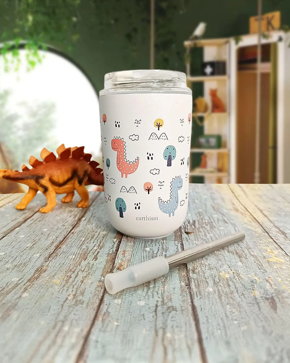 Earthism Double Wall Insulated Stainless Steel Tumbler-Dino-With Lid & Straw-For Infants - Image 7