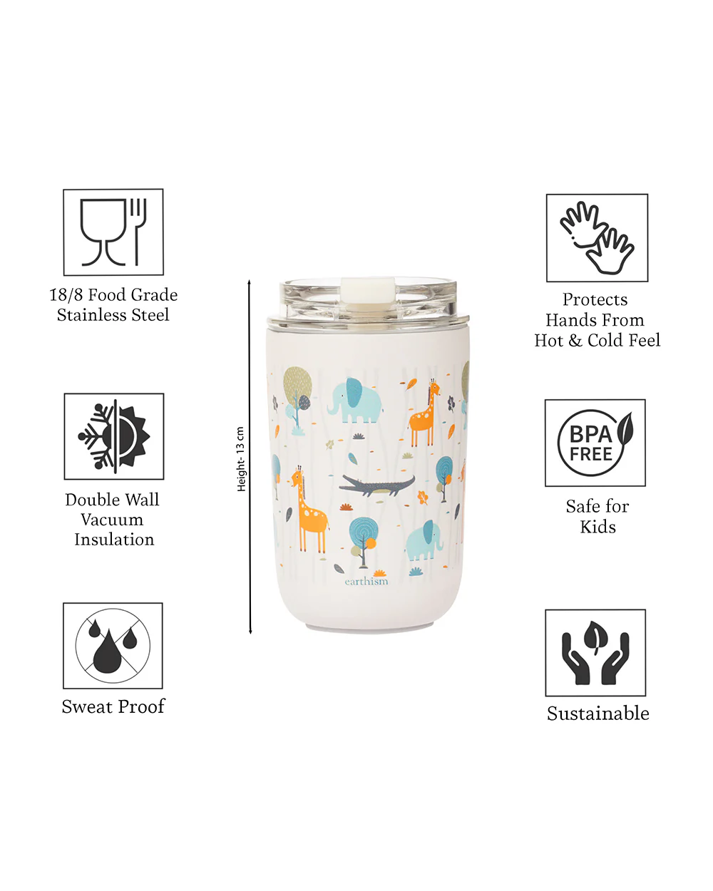 Earthism Double Wall Insulated Stainless Steel Tumbler-Jungle-With Lid & Straw-For Infants - Image 3