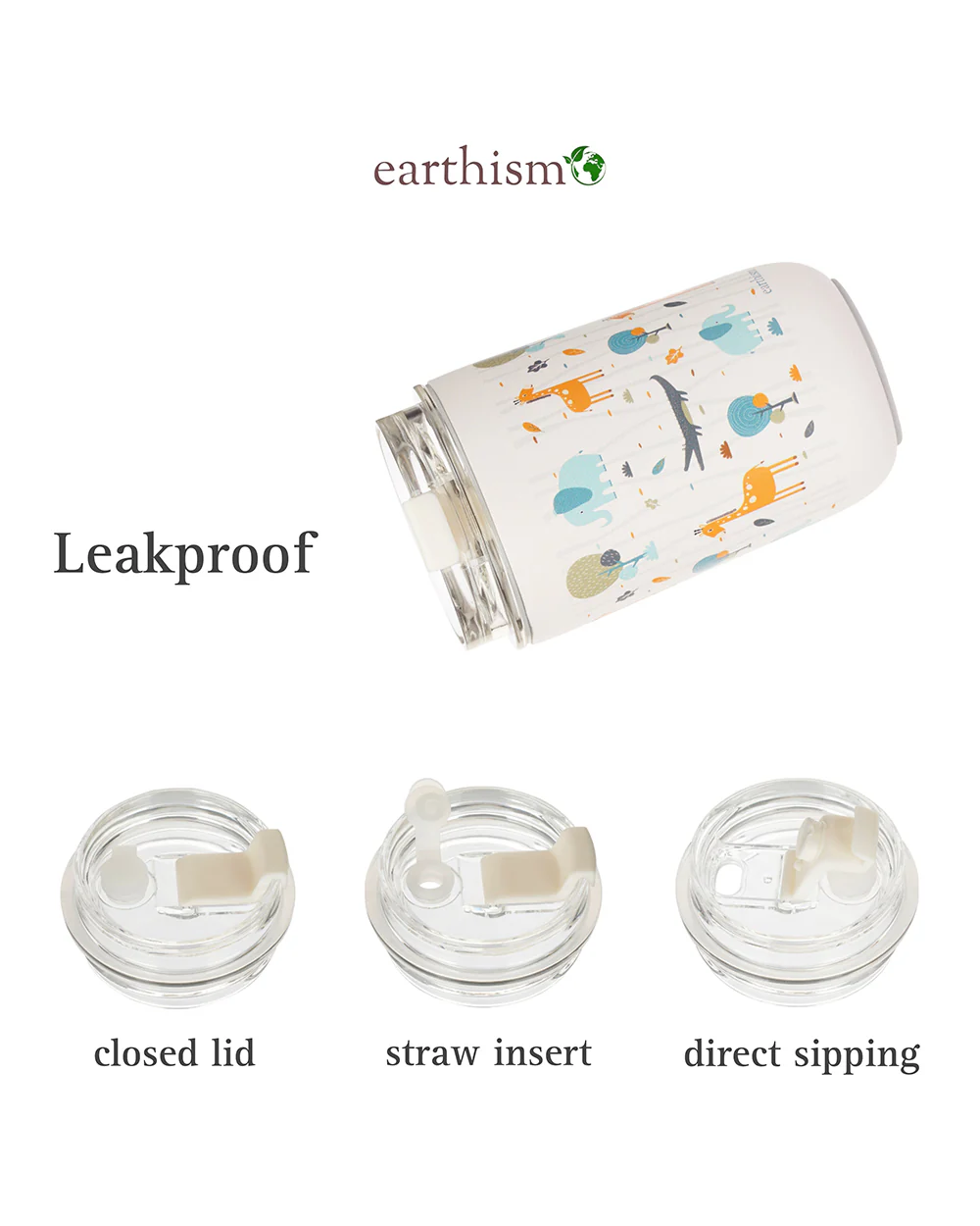 Earthism Double Wall Insulated Stainless Steel Tumbler-Jungle-With Lid & Straw-For Infants - Image 4