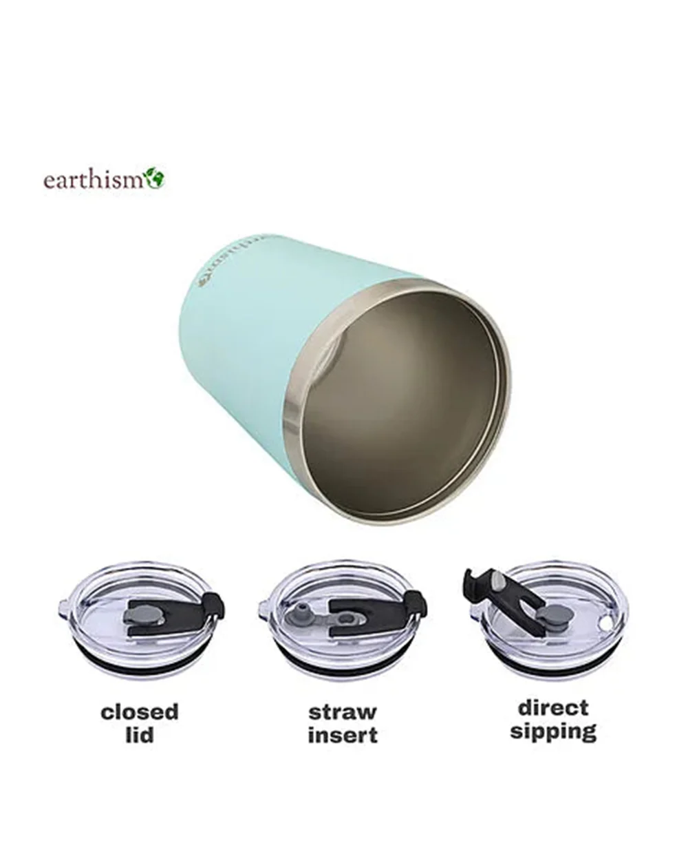 Earthism Double Wall Insulated Stainless Steel Tumbler-Soft Green-With Lid & Straw-For Infants - Image 5