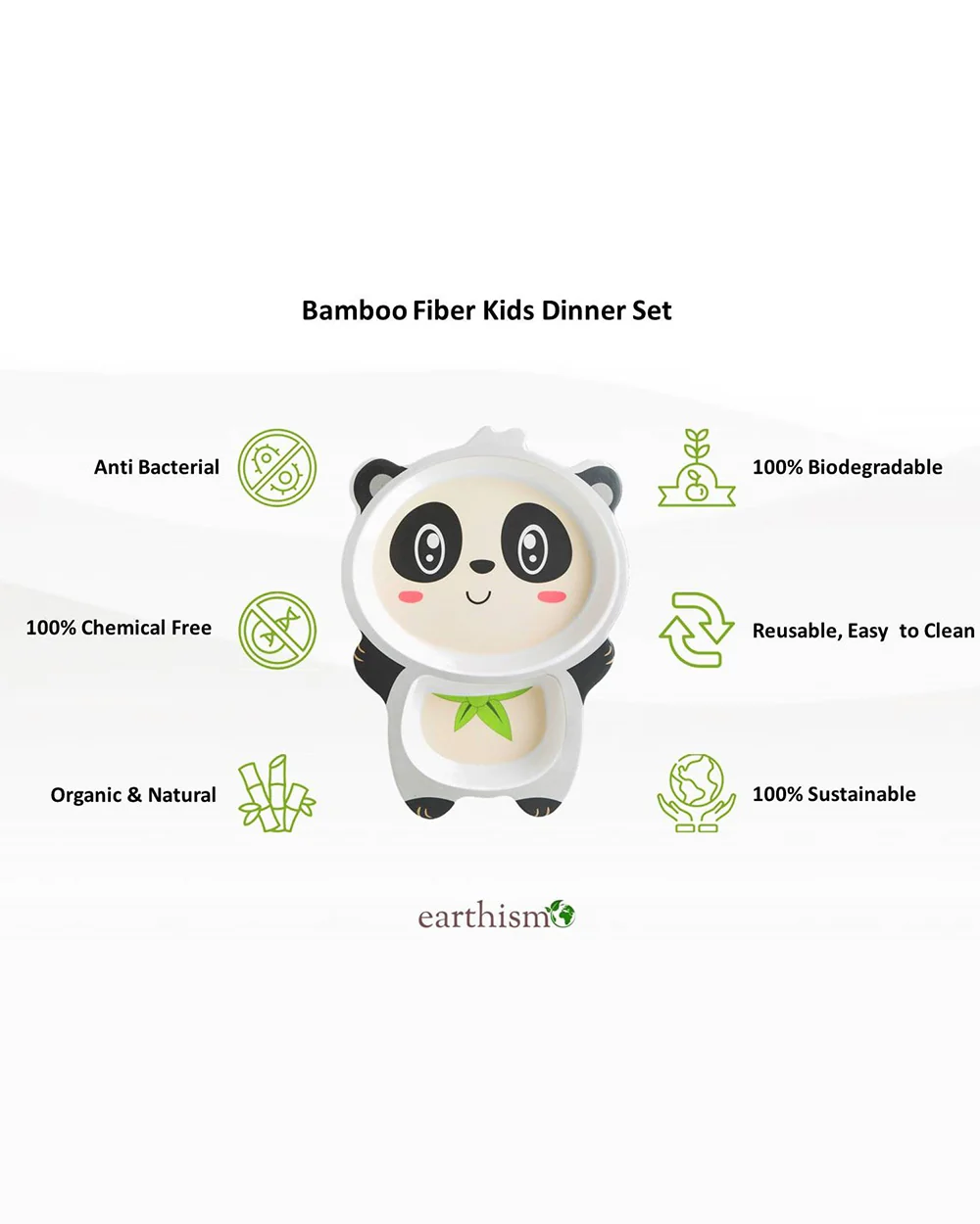 Earthism Eco-Friendly Bamboo Fiber Meal Set-Lazy Panda-Set of 5-For Feeding Infants - Image 4