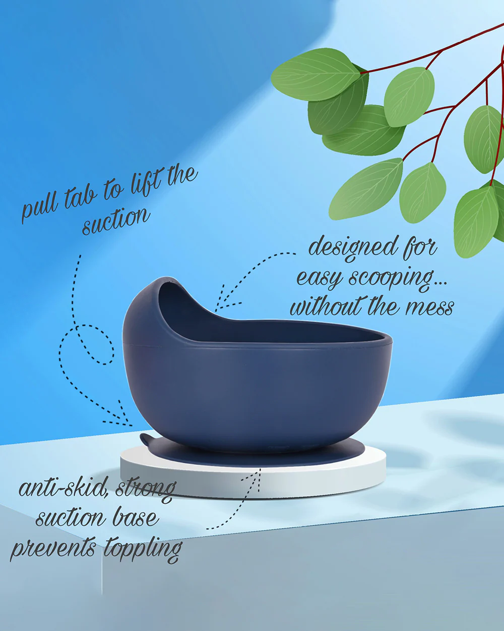 Earthism Silicone Bowl-Eco-Friendly-Blue-With Suction Base-With Wooden Spoon-For Feeding Infants - Image 5