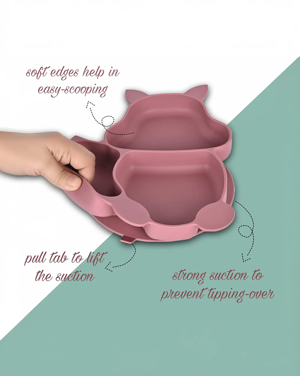 Earthism Silicone Meal Set-Clever Fox Berry-With Suction Plate-Set of 4-For Feeding Infants - Image 2