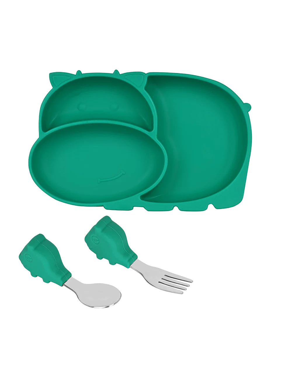 Earthism Silicone Meal Set-Cow Green-With Suction Plate-Set of 3-For Feeding Infants - Image 3