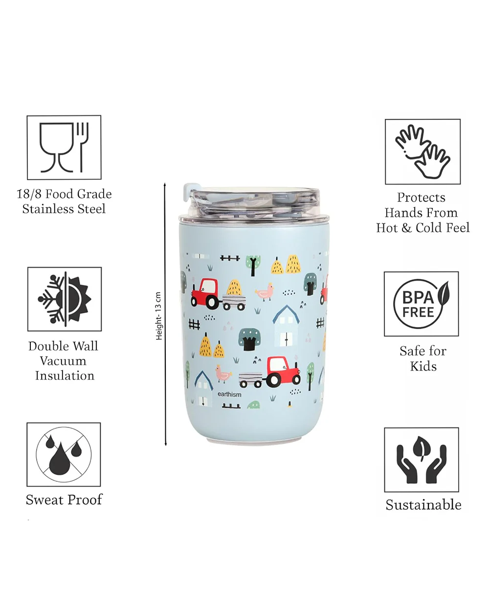 Earthism Stainless Steel Straw Tumbler-Double Walled Vacuum Insulated-Includes Retractable Straw & Leakproof Lid-Farmhouse-300 ml-For Infants - Image 2