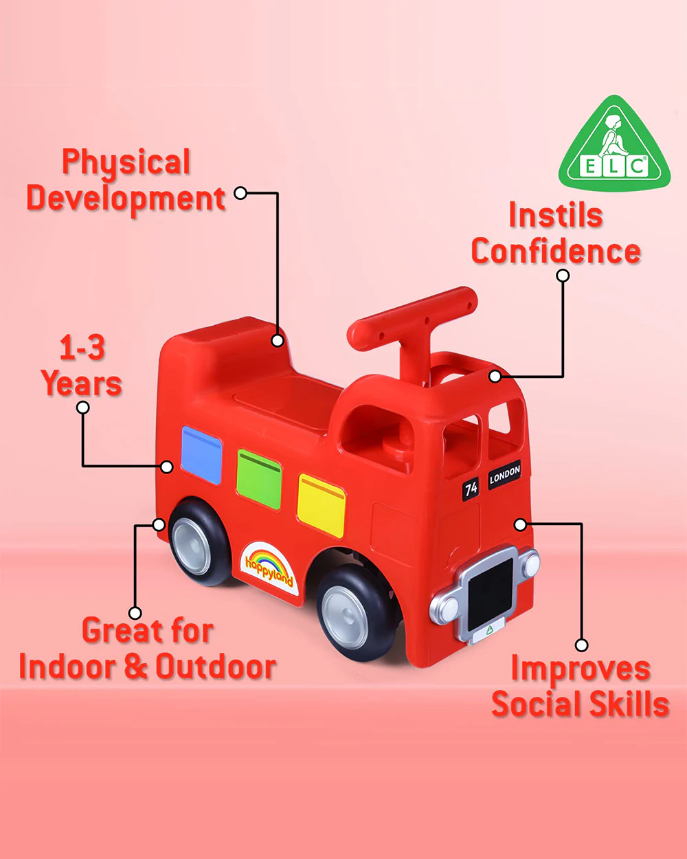 ELC Happyland Ride On Bus Vehicle Toy-Red-9M+ - Image 5