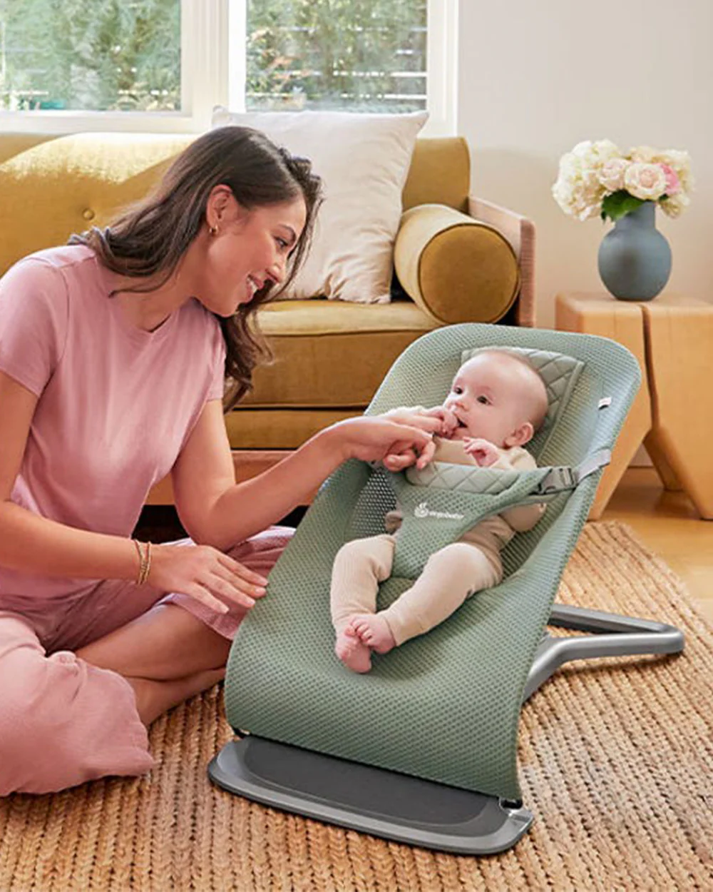 Ergobaby 3 in 1 Evolve Mesh Baby Bouncer-Folds Flat For Easy Transport & Storage-Head To Hip Support-Helps Prevent Flat Head Syndrome-For 0 to 2Y (2 to 13Kg)-Sage Green - Image 5