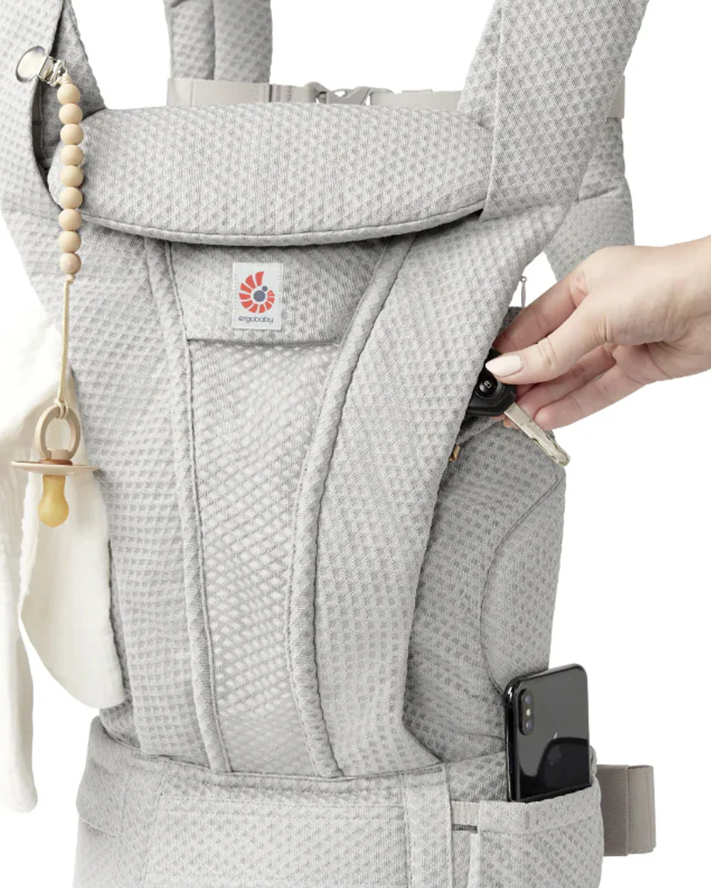 Ergobaby Omni Deluxe Mesh Baby Carrier-With 4 Carry Positions-SoftFlex Mesh For Easy Airflow-6 Storage Pockets-Adjustable Head Support-Breastfeeding Friendly-For 0 to 4Y (3.2 to 20 Kg)-Pearl Grey - Image 5