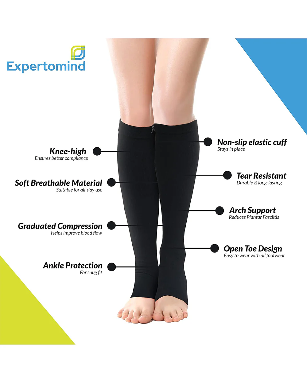 Expertomind Compression Stockings-Knee Length-Black-Pain Relief & Support-During & After Pregnancy - Image 4