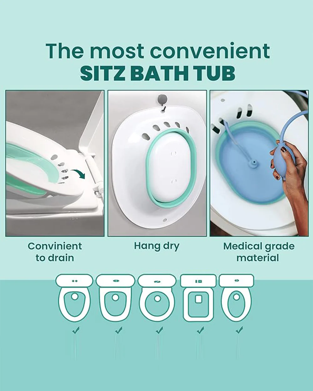Expertomind Foldable Sitz Bath Tub-With Pressure Pump Fits-With Toilet Seat & Chair-For Postpartum Recovery-White & Green - Image 6