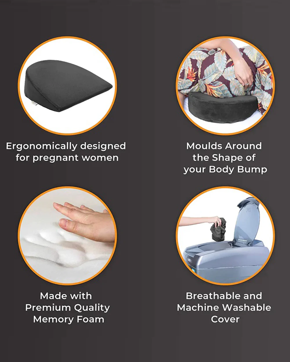 Fovera Wedge Shaped Pregnancy Pillow-Dark Grey-Memory Foam-Pregnancy Belly & Back Support-For Maternity - Image 5