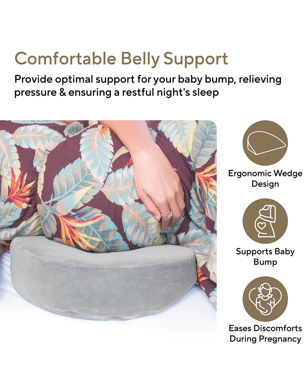 Fovera Wedge Shaped Pregnancy Pillow-Grey-Memory Foam-Pregnancy Belly & Back Support-For Maternity - Image 2