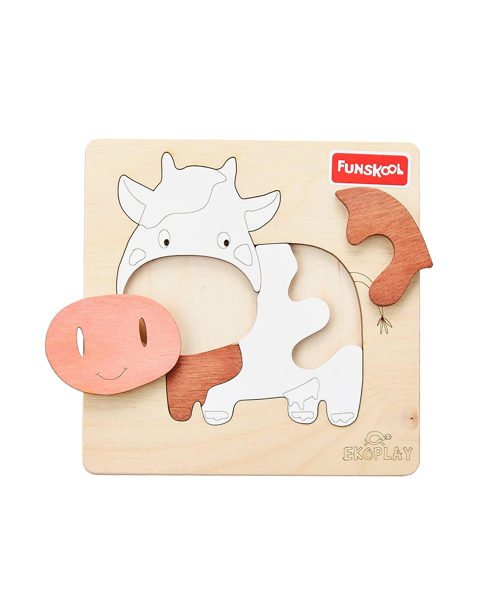 Funskool Eko Play Happy Cow Wooden Puzzle-5 Pieces-Learning & Educational Toys-24M+ - Image 2
