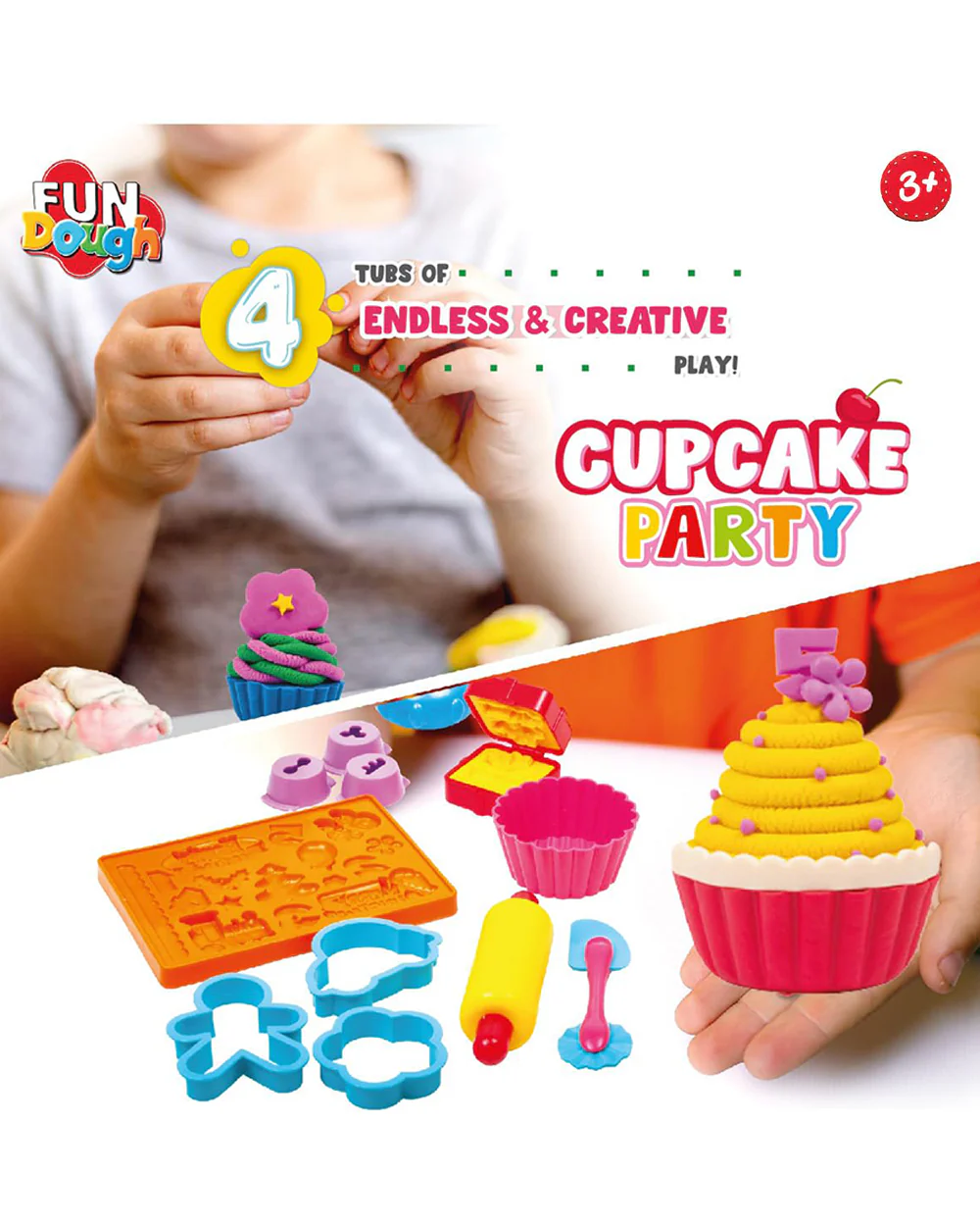 Funskool Fundough Cup Cake Party-With Extruder, Large Cupcake Mould & 4 Clay Tubs-Art & Craft Kit-18M+ - Image 7