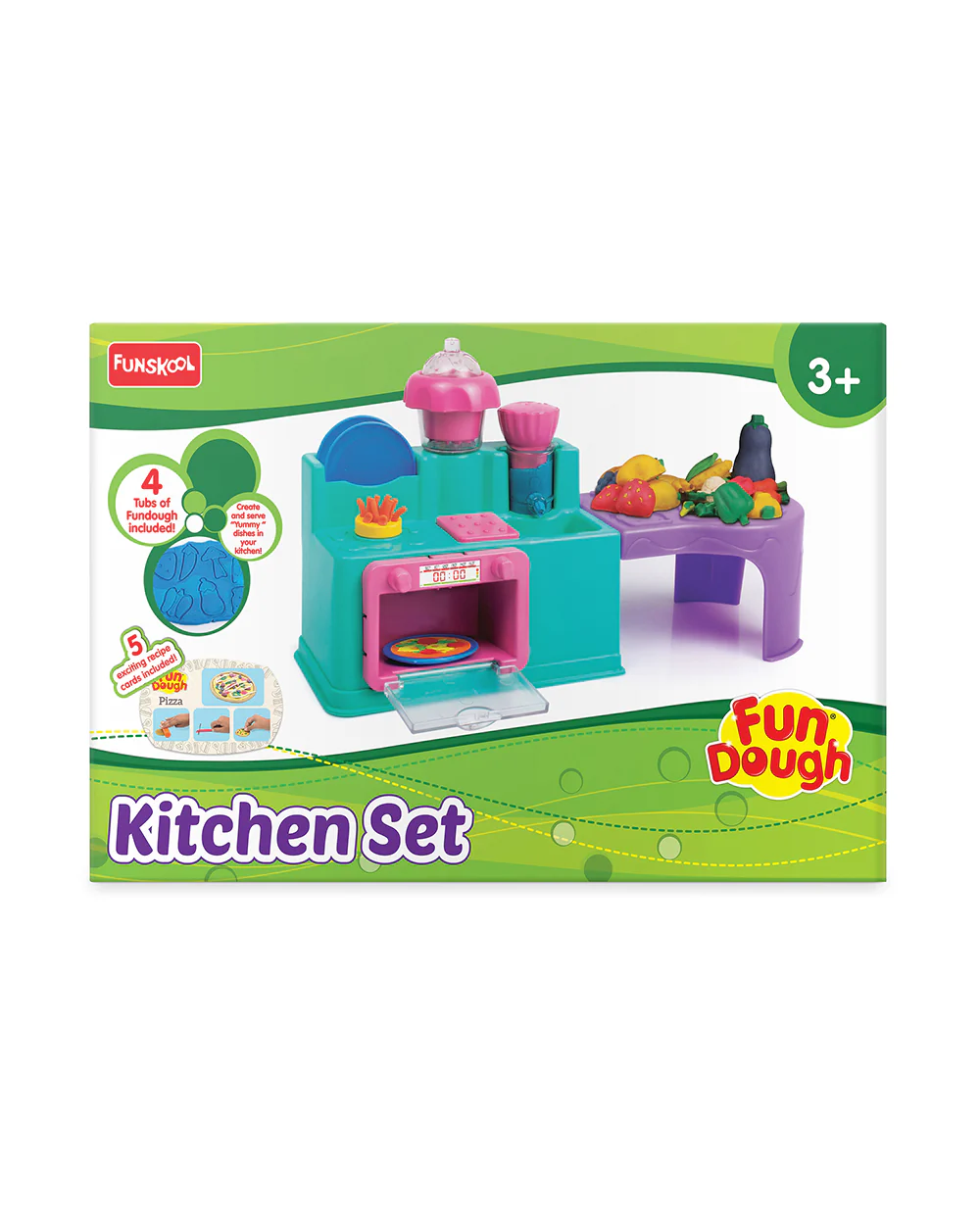 Funskool Fundough Kitchen Set-With Extruder, Kitchen Counter, Mixer, Working Table & 4 Clay Tubs-Art & Craft Kit-18M+ - Image 2