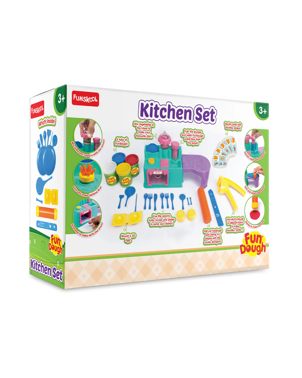 Funskool Fundough Kitchen Set-With Extruder, Kitchen Counter, Mixer, Working Table & 4 Clay Tubs-Art & Craft Kit-18M+ - Image 5