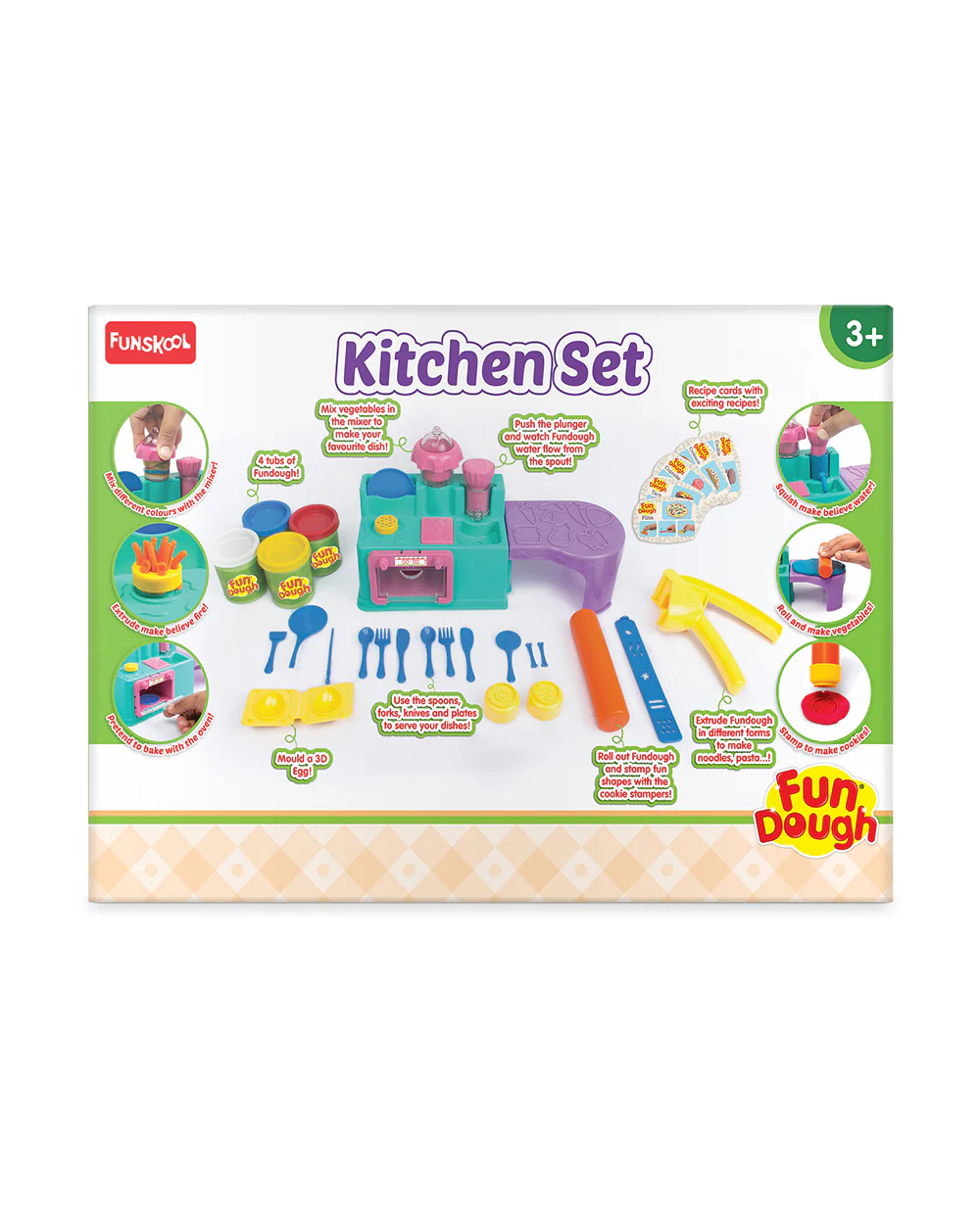 Funskool Fundough Kitchen Set-With Extruder, Kitchen Counter, Mixer, Working Table & 4 Clay Tubs-Art & Craft Kit-18M+ - Image 6