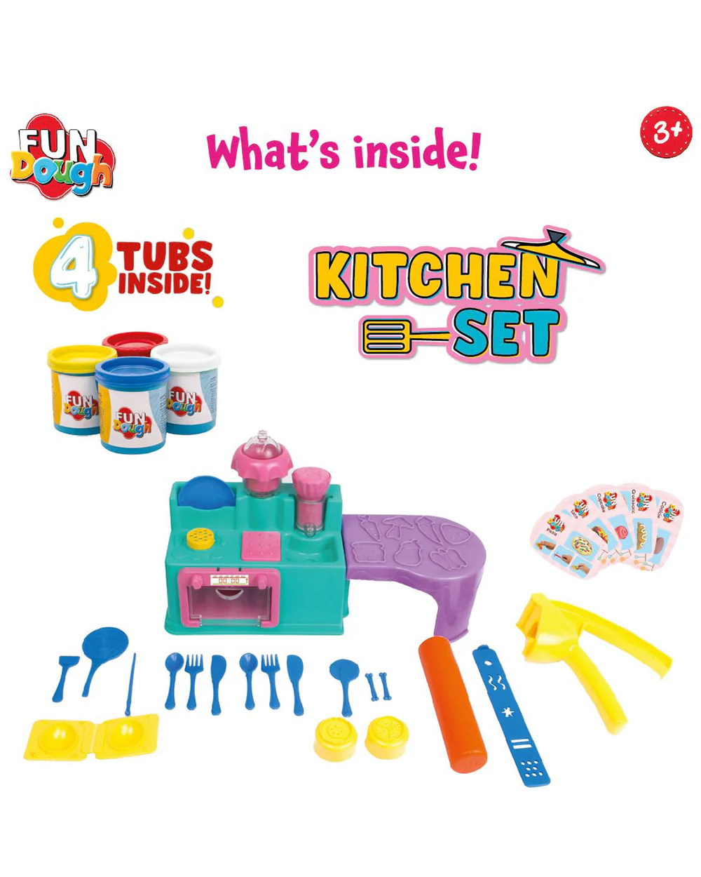Funskool Fundough Kitchen Set-With Extruder, Kitchen Counter, Mixer, Working Table & 4 Clay Tubs-Art & Craft Kit-18M+ - Image 9