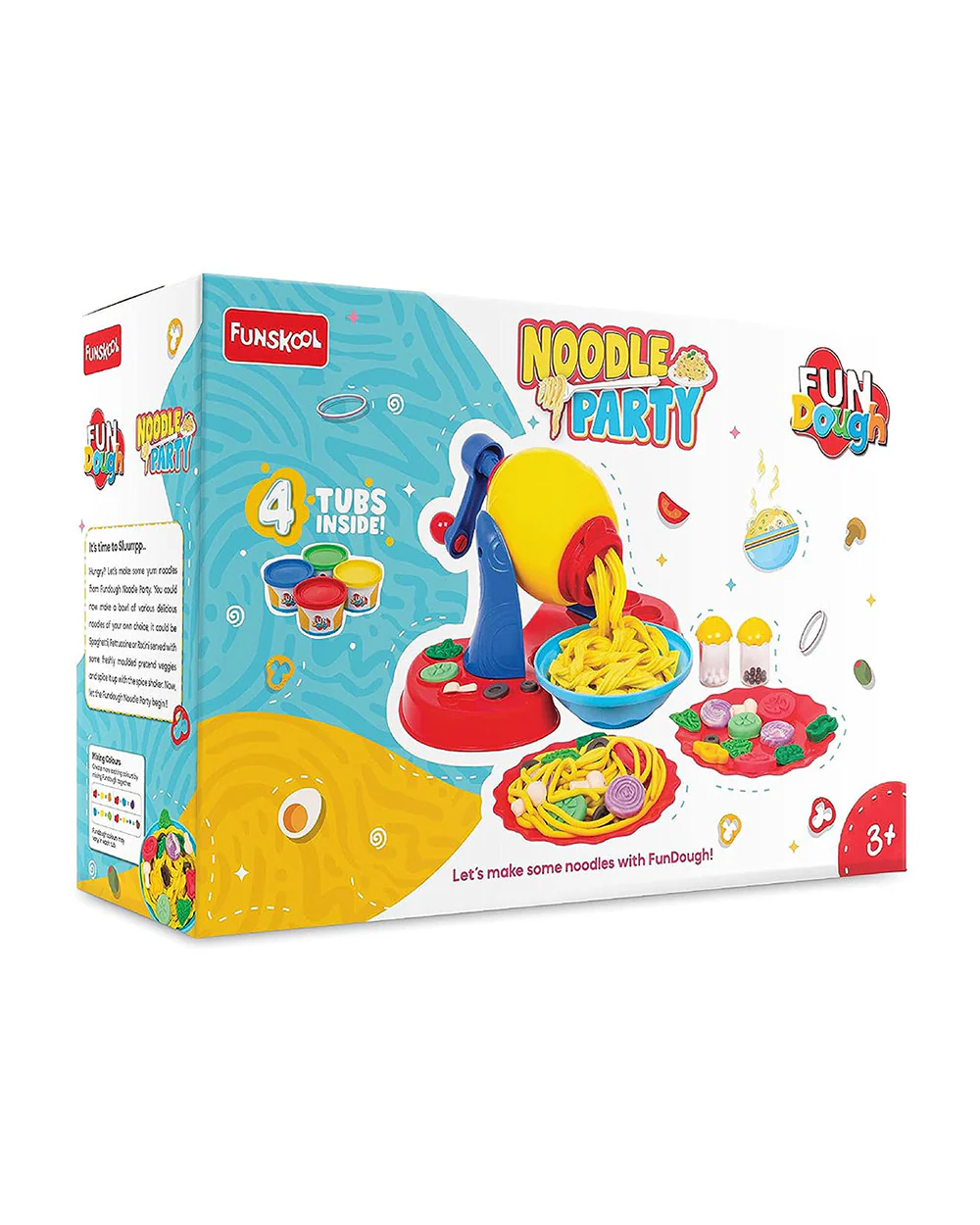 Funskool Fundough Noodle Party-With Noodle Extruder, Kitchen Utensils & Cutlery & 4 Clay Tubs-Art & Craft Kit-18M+