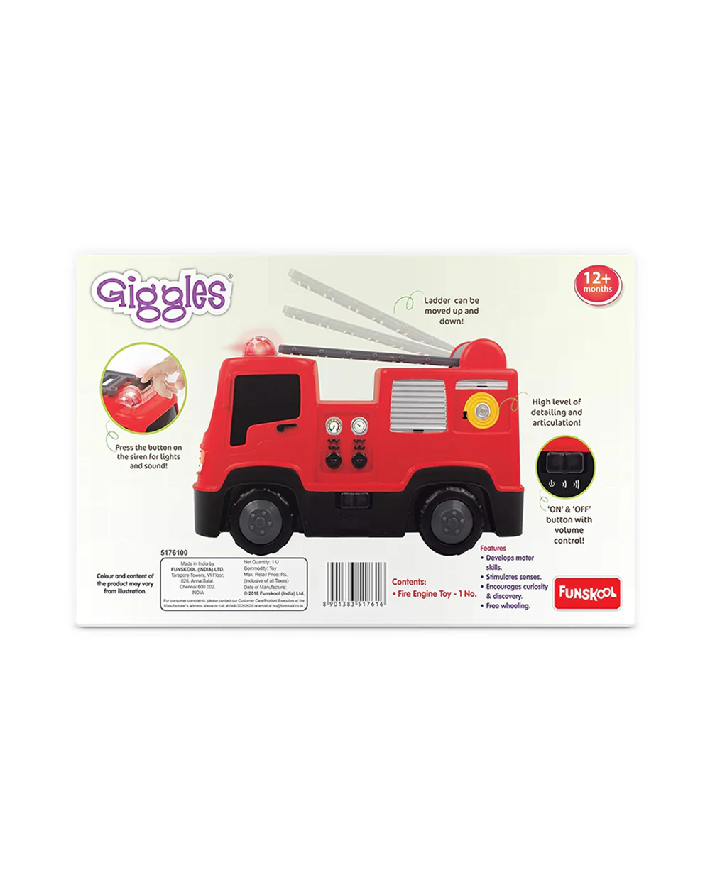 Funskool Giggles Fire Engine Vehicle Toy-Red-9M+ - Image 5