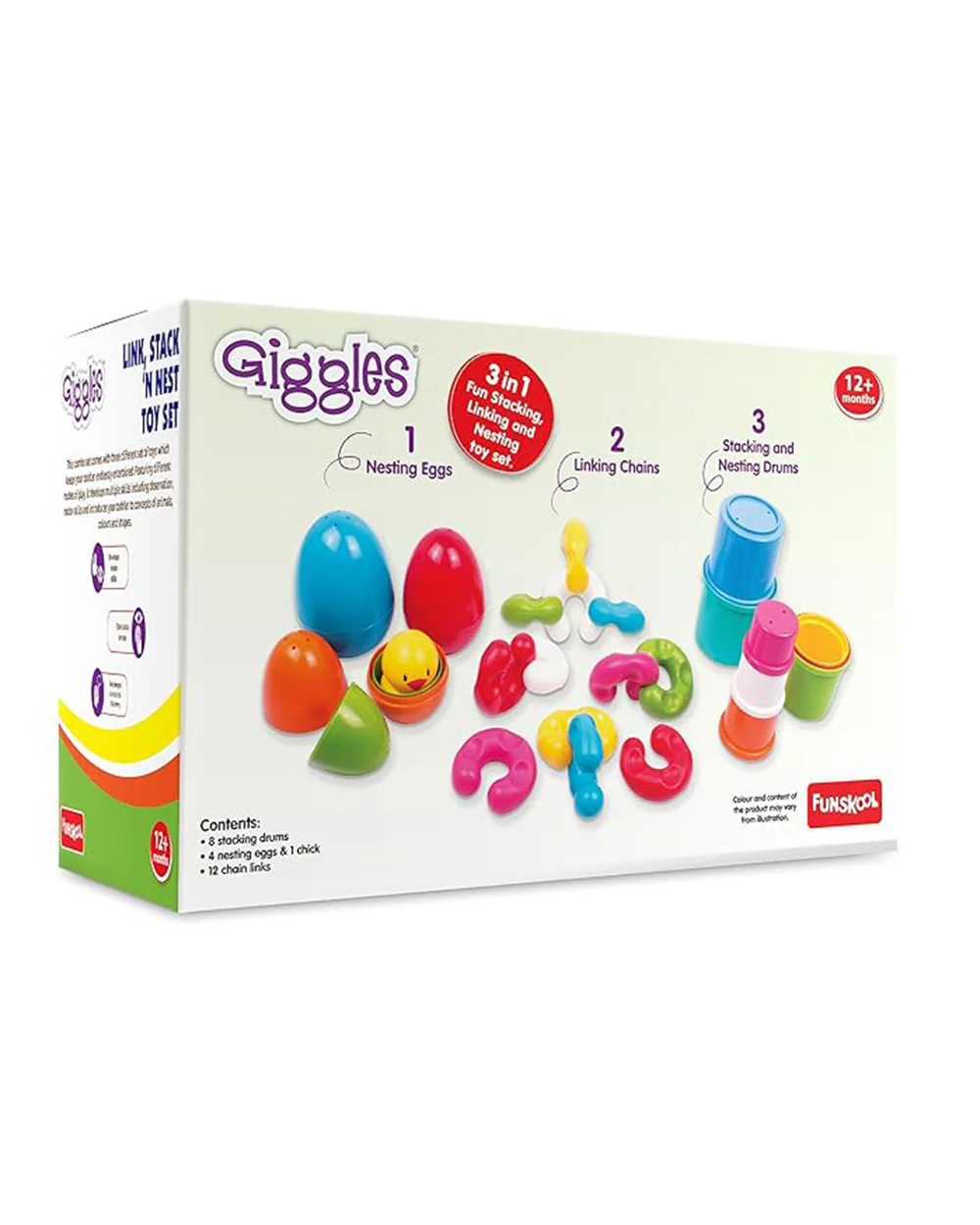 Funskool Giggles Link Stack N Nest Toy Set Shape Sorter and Stacker-Learning and Educational Toys-12M+ - Image 2