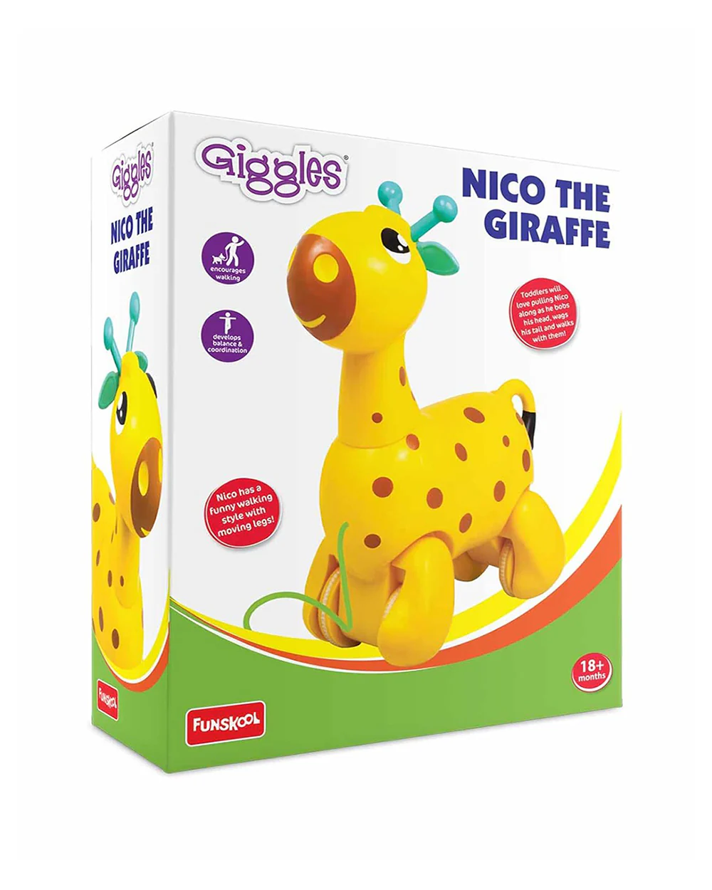 Funskool Giggles Nico The Giraffe-Develops Balance-Encourages Walking-Push & Pull Toy-Yellow-9M+ - Image 5