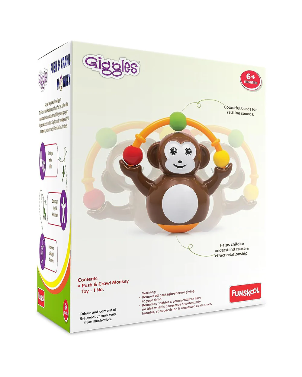 Funskool Giggles Push N Crawl Monkey Vehicle Toy-Brown-9M+ - Image 9