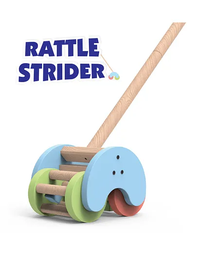 Funskool Giggles Rattle Strider-Sturdy Handles & Smooth Edges-Produce Enchanting Sounds-Wooden Push and Pull Toy-9M+