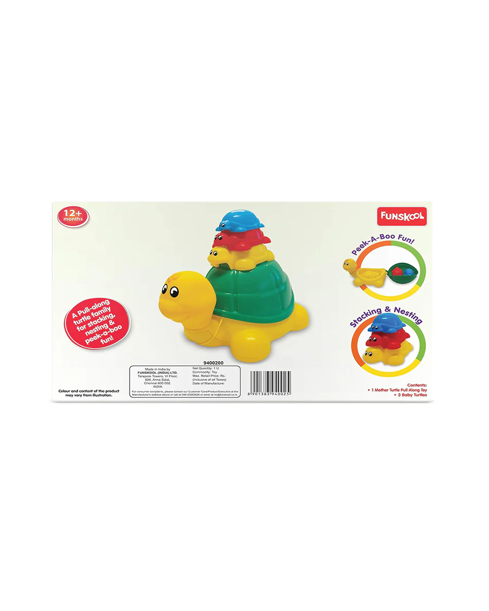 Funskool Giggles Ride N Hide Turtle Push & Pull Toy-9M+ - Image 4