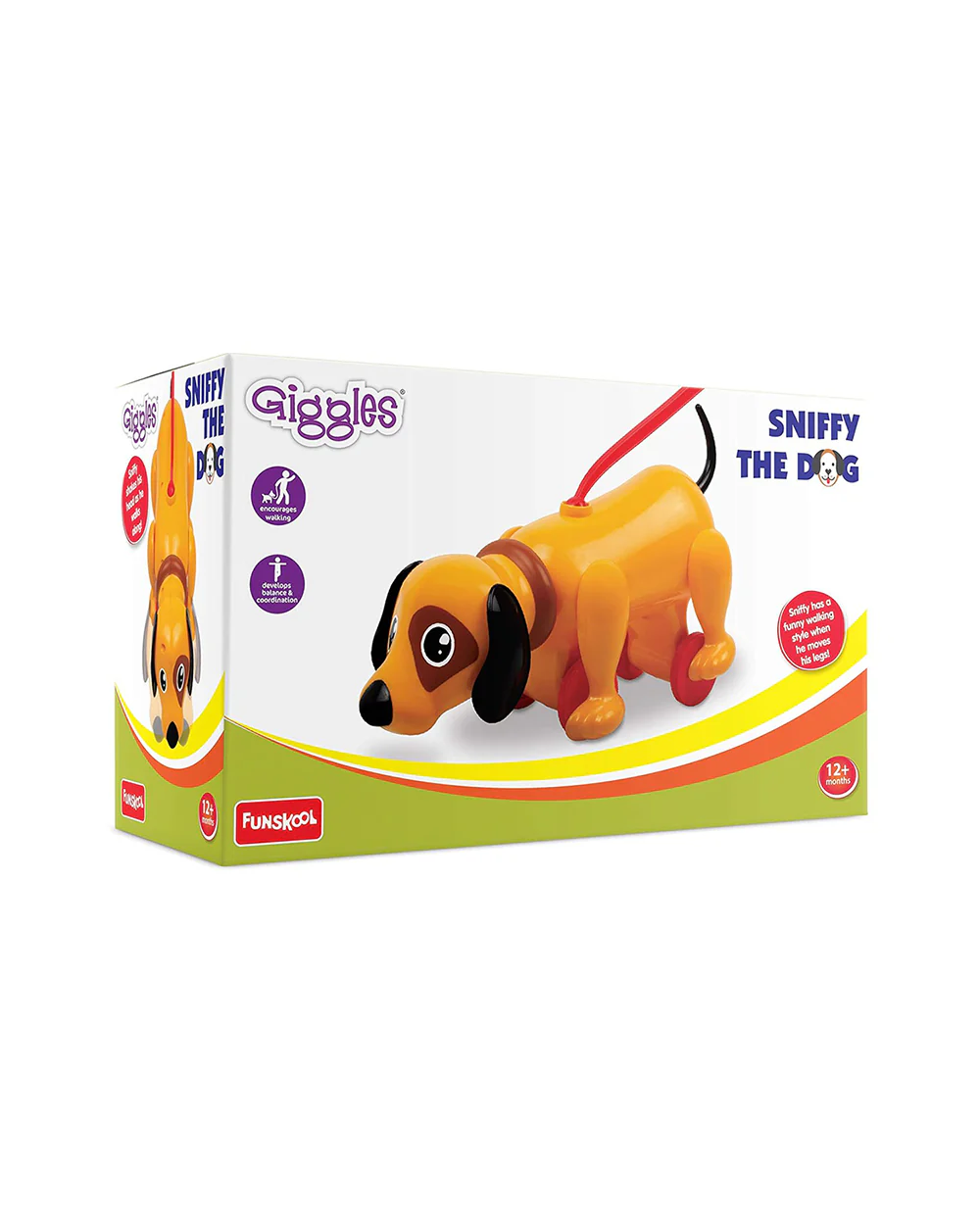 Funskool Giggles Sniffy The Dog Push & Pull Toy-Orange-9M+ - Image 5