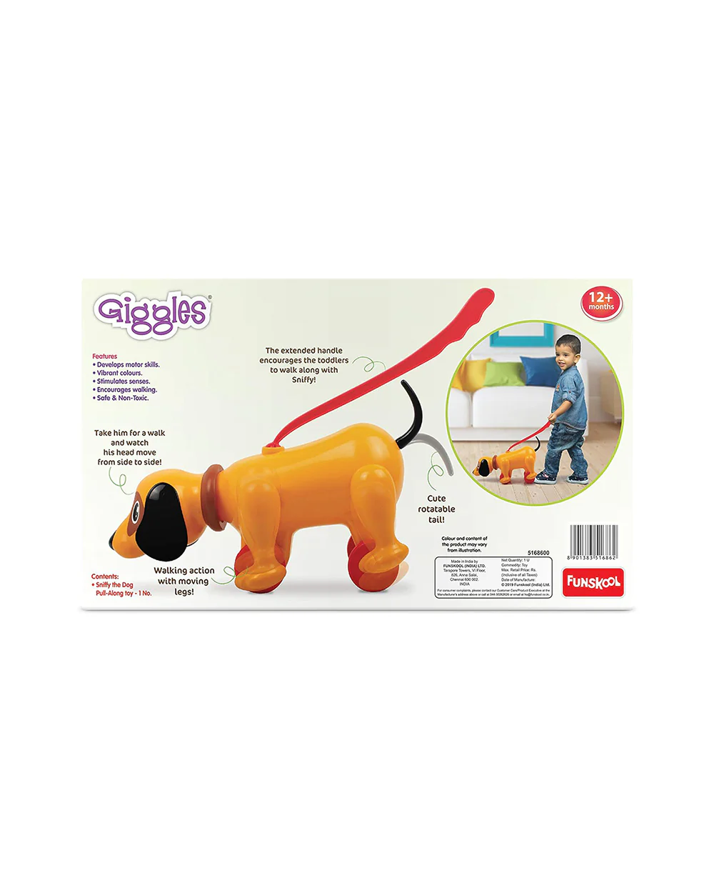 Funskool Giggles Sniffy The Dog Push & Pull Toy-Orange-9M+ - Image 7