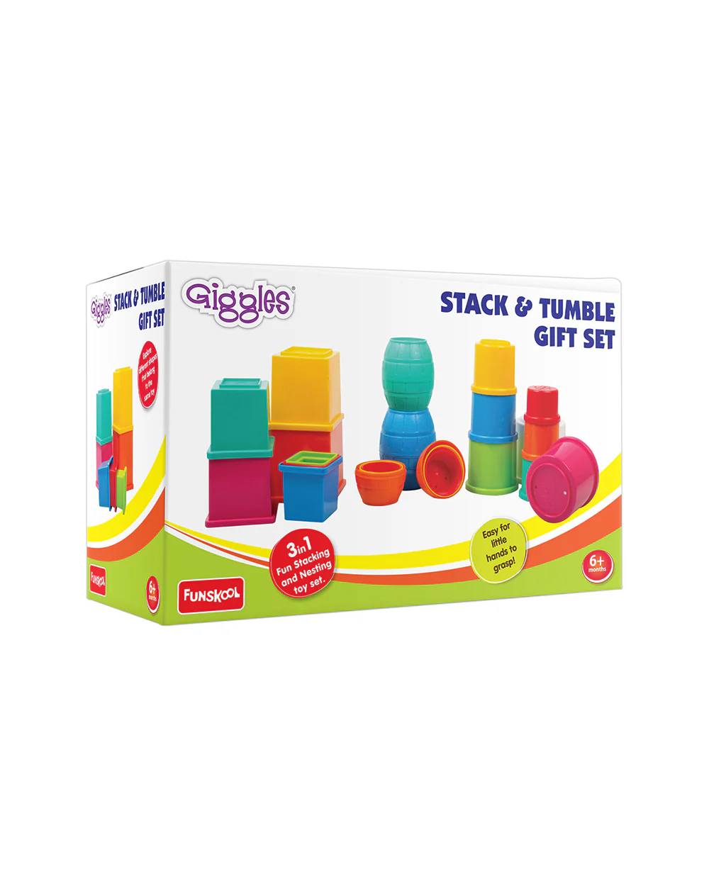 Funskool Giggles Stack N Tumble Gift Set-Shape Sorter & Stacker-Learning & Educational Toys-12M+ - Image 4