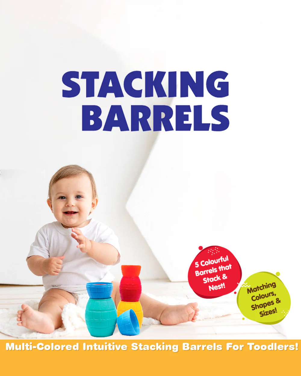 Funskool Giggles Stacking Barrels-Shape Sorter & Stacker-Learning & Educational Toys-12M+ - Image 9