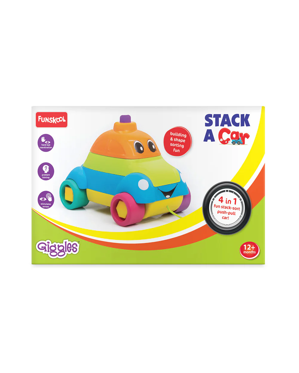 Funskool Giggles Stacking Car-Easy To Assemble-Promotes Creativity-Helps Child Learn Shapes-Push & Pull Toy-9M+ - Image 2