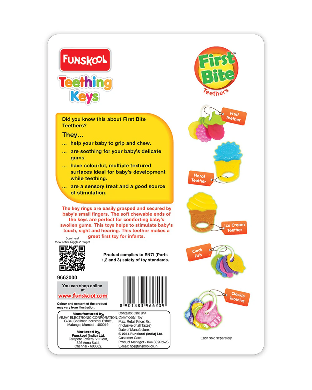 Funskool Giggles Teething Keys Rattle Toy-For Infants - Image 3