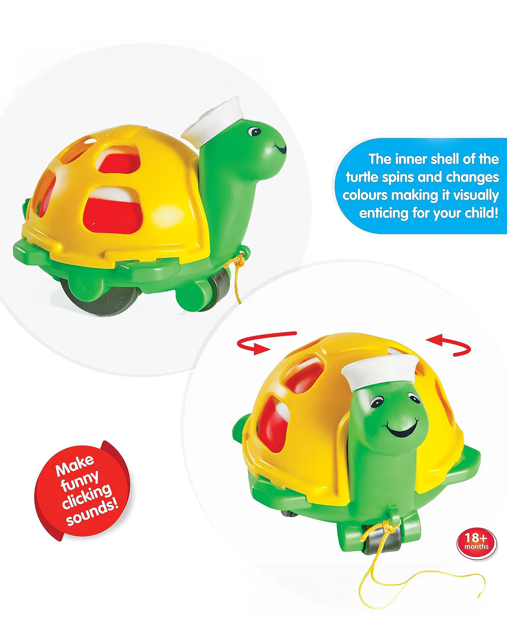 Funskool Giggles Twirly Whirly Turtle Push & Pull Toy-9M+ - Image 2