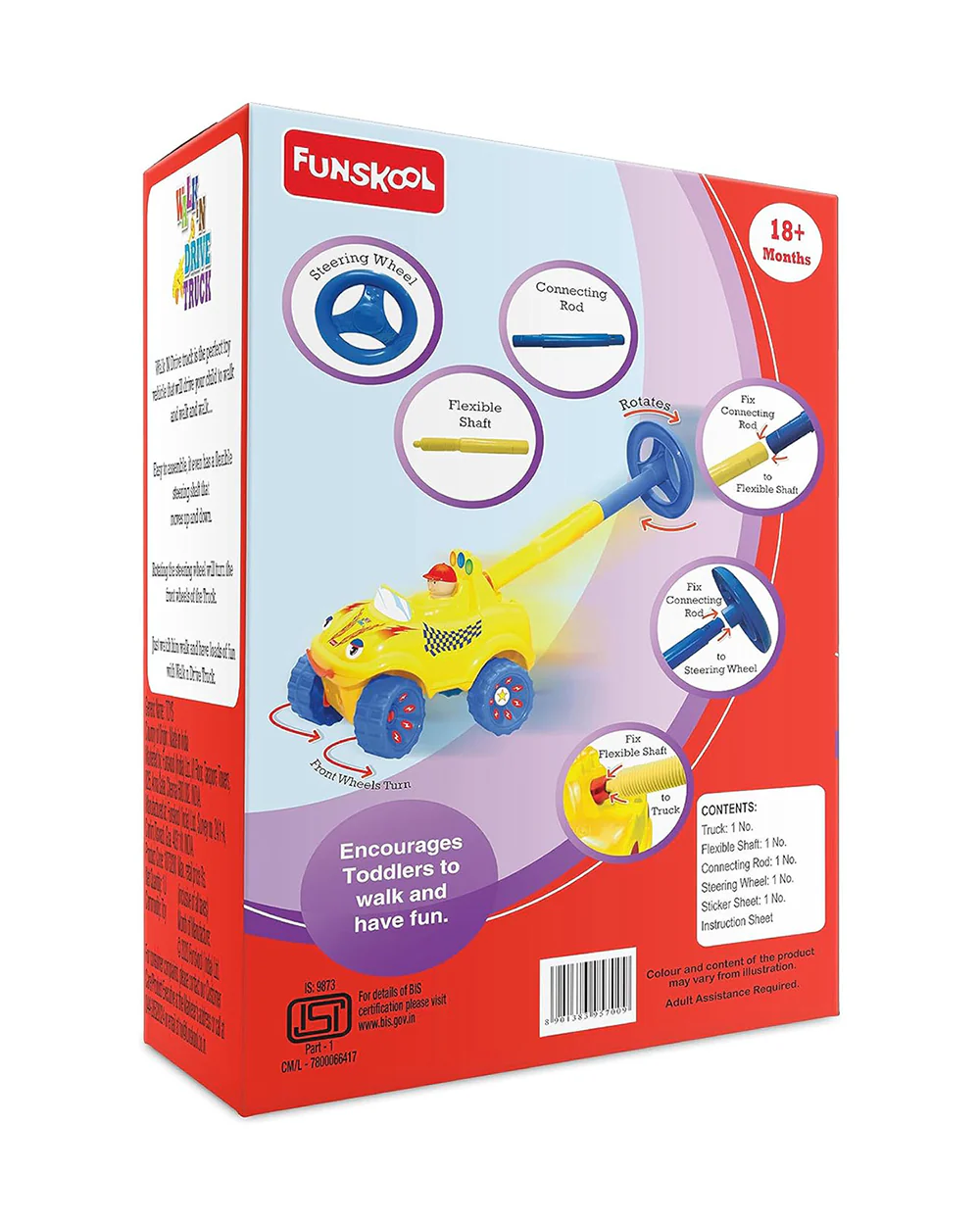 Funskool Giggles Walk N Drive-Easy To Assemble-Encourages Child To Walk-Push & Pull Toy-Yellow-9M+ - Image 8