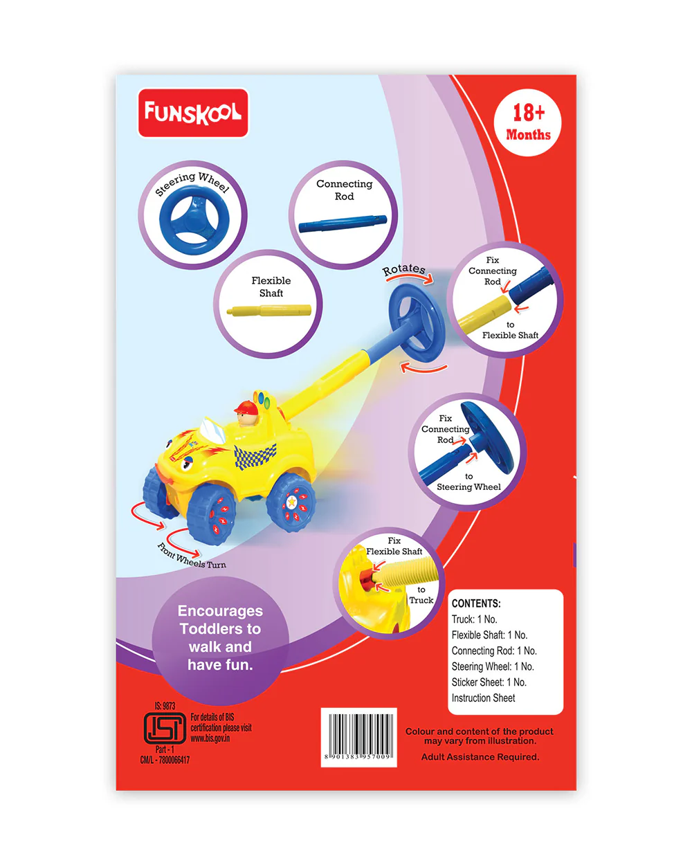 Funskool Giggles Walk N Drive-Easy To Assemble-Encourages Child To Walk-Push & Pull Toy-Yellow-9M+ - Image 9