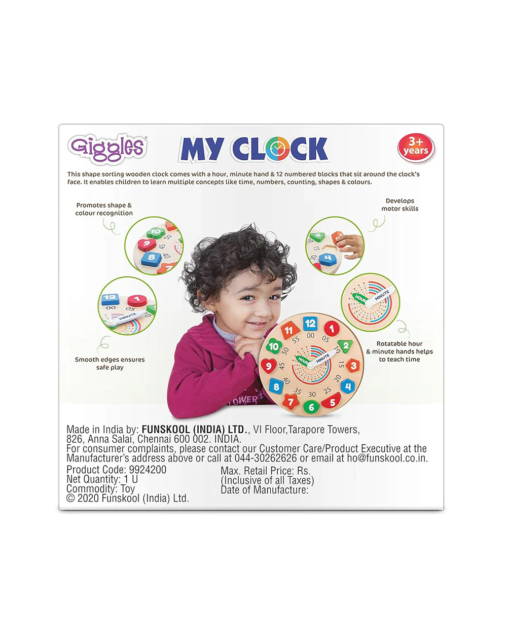 Funskool Giggles Wooden Activity Clock-Shape Sorter & Stacker-Learning & Educational Toys-12M+ - Image 12