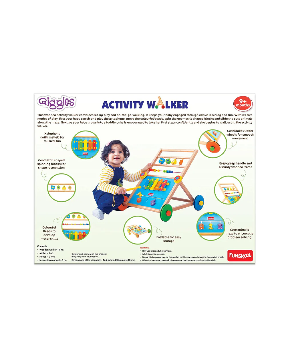 Giggles Baby Activity Walker-Wooden Push Walker-Develops Motor Skills-9M to 3Y - Image 4
