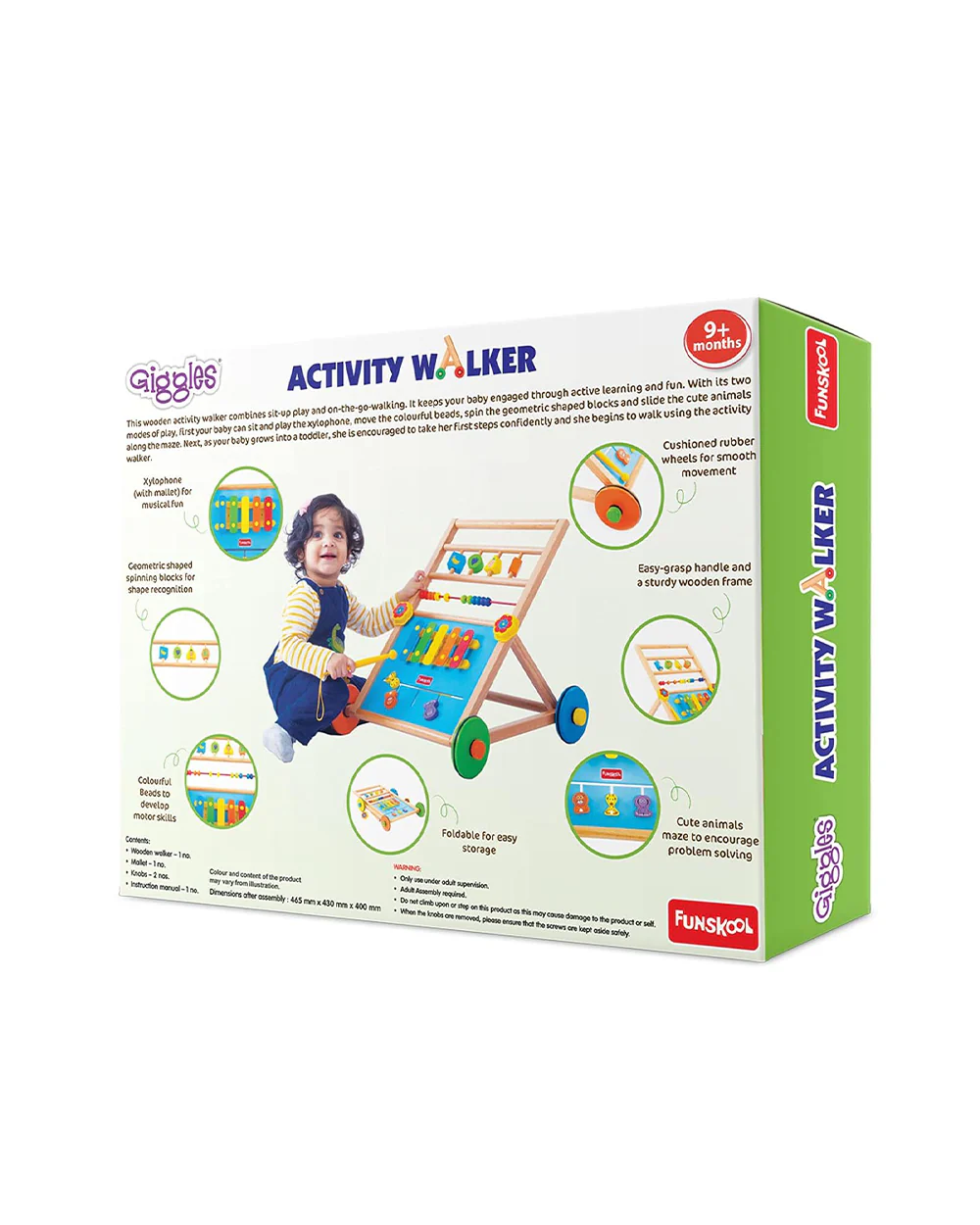 Giggles Baby Activity Walker-Wooden Push Walker-Develops Motor Skills-9M to 3Y - Image 6