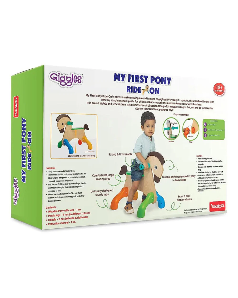 Giggles My First Pony Ride-Wooden Ride On for Infants-Develops Motor Skills-18M+ - Image 3