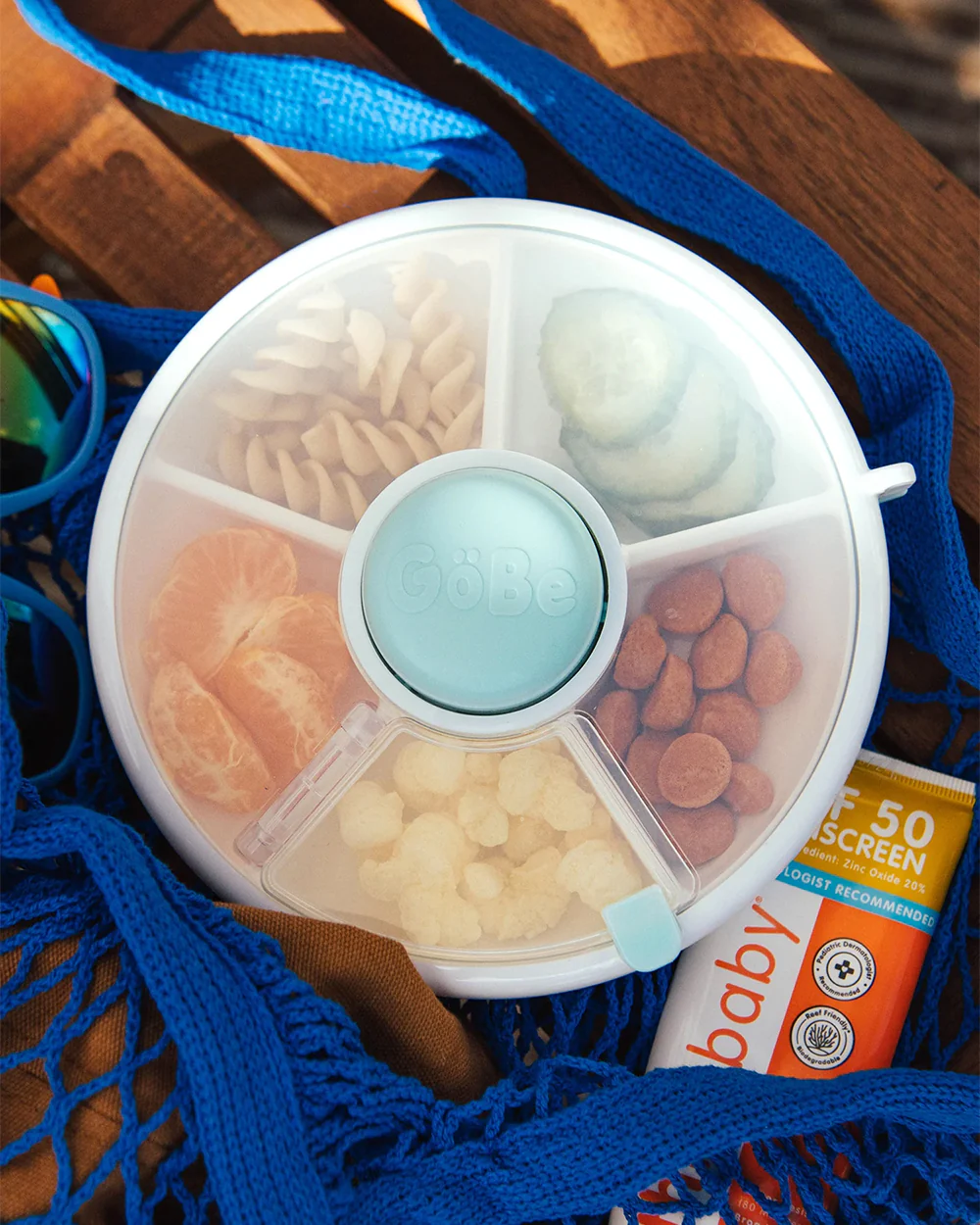 GoBe Snack Spinner-Flip-Leak Resistant Container With Compartments-BPA/PVC Free-Dishwasher Safe-Small-Macaron Blue - Image 2
