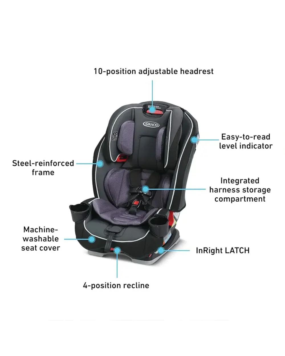 Graco Sequel 65 Baby Car Seat-Convertible (Front & Rear Facing)-6 Position Recline and 10 Position Adjustable Headrest-For 0 to 10Y (Upto 30Kg)-Anabele - Image 6
