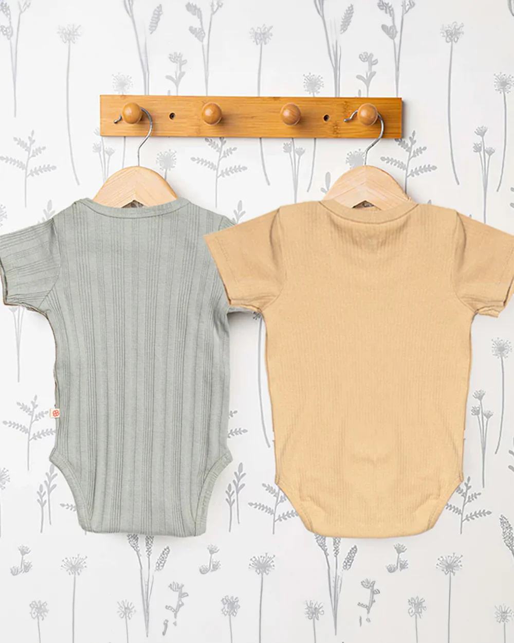 Greendigo Beige & Light Grey Bodysuits-Olive-100% GOTS Certified Organic Cotton-Pack of 2-For Infants - Image 2