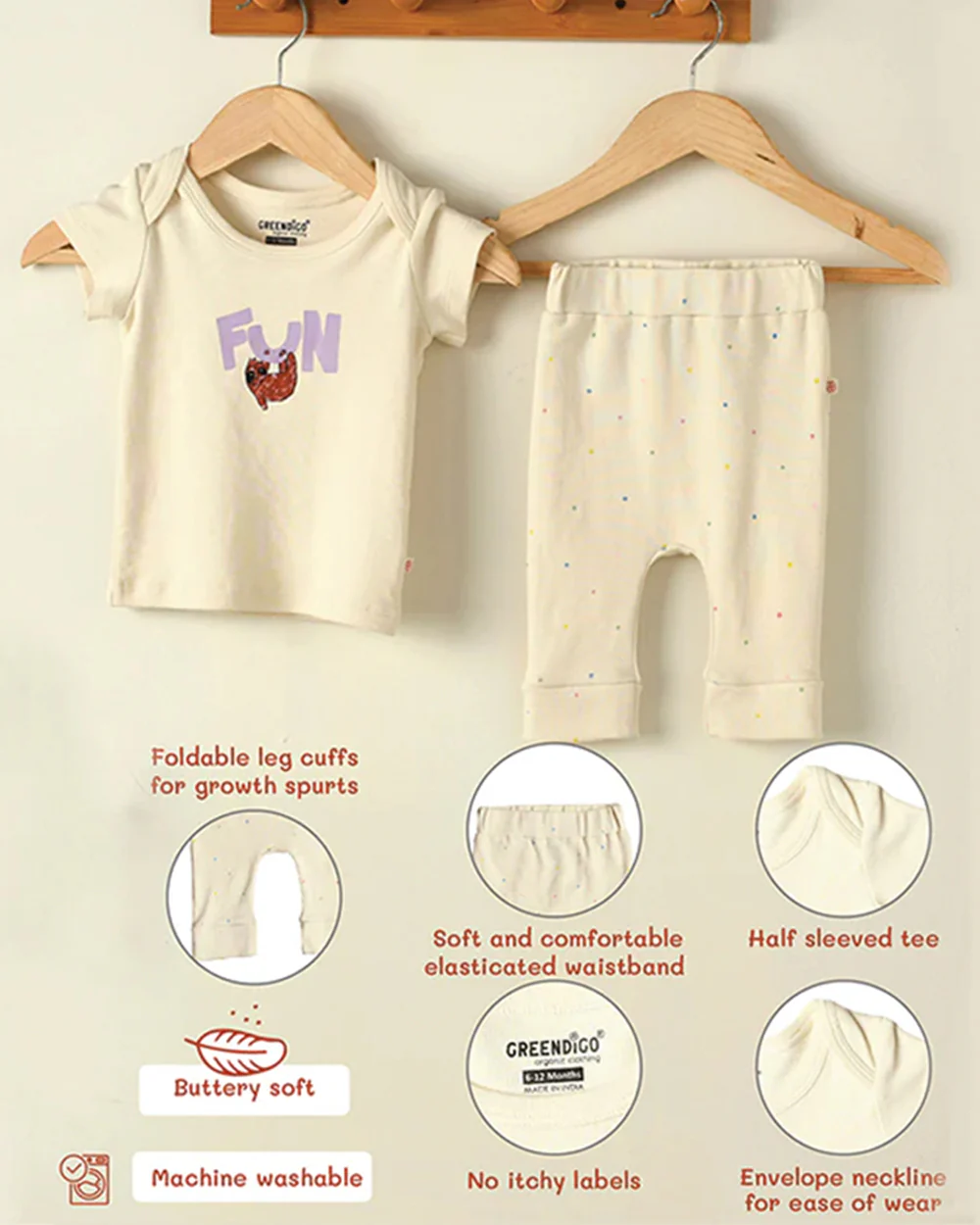 Greendigo Off White Coord set-100% GOTS Certified Organic Cotton-For Infants - Image 7