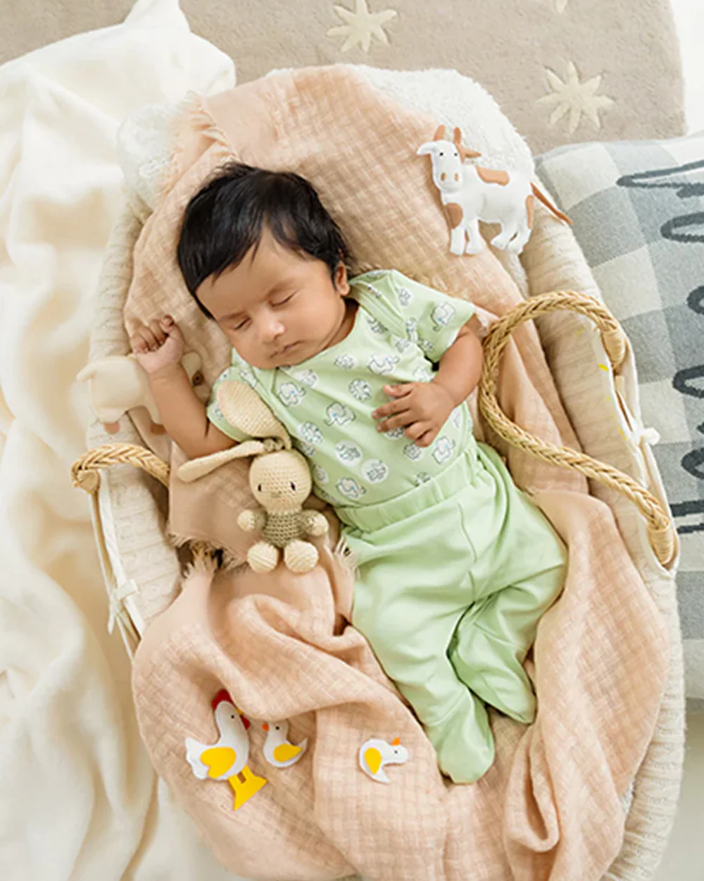 Greendigo Pastel Green Bodysuit Set-Jungle Safari-100% GOTS Certified Organic Cotton-For Infants - Image 3