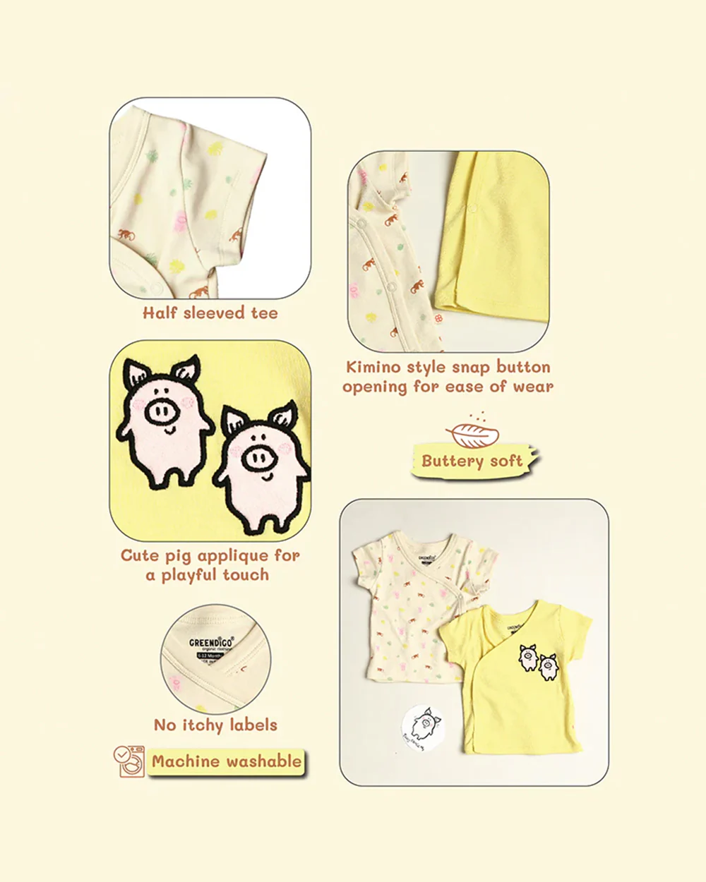 Greendigo Yellow & Pink T-shirts-100% GOTS Certified Organic Cotton-Pack of 2-For Infants - Image 6